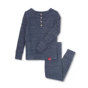 Levi's Kids Pajama Set Size 10 Long Sleeve Henley Top Pants Blue Heather Comfort